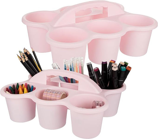 2 Pack Classroom Caddy For School,Kidsroom,Pencil Holder,Plastic Cup Caddy for Drink Delivery (Pink)