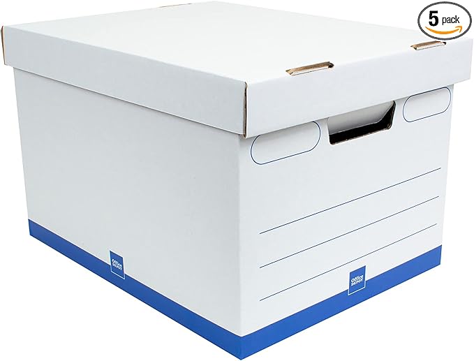 Office Depot® Brand Medium-Duty Storage Boxes, Letter/Legal Size, 15" x 12" x 10", White/Blue, Pack Of 5 - AAODMEDIUM5PK