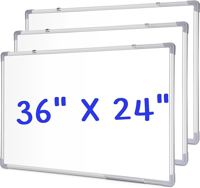 Tinlade 3 Pack Dry Erase Boards, Magnetic Dry Erase White Board Bulk Silver Aluminum Framed Whiteboard Message Presentation Wall Mounted for School Office and Home(36 x 24 Inch)