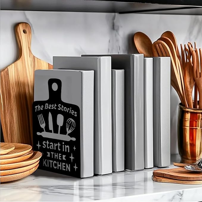 Peacoblue Metal Bookends for Shelves, Modern Decorative Heavy Duty Study Book Support Stoppers for Office, Desk, Shelf, Room 5.3"x4.3"x7.9" Cast Iron Simple Tall Bookends, 1 Pair (Cutting Board)