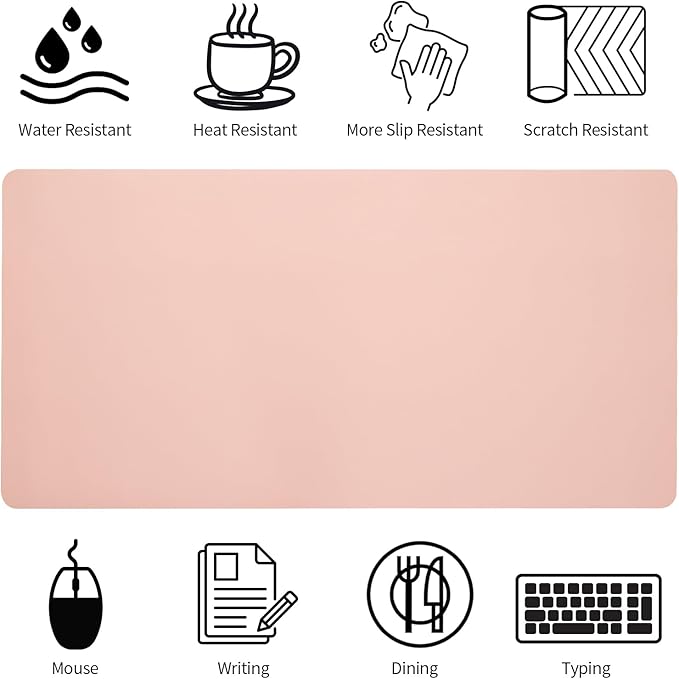 Bloss Pink Desk Mat, Waterproof Non-Slip Leather Desk Pad, Large Mouse Pad, Desk Writing Pad, Desk Mat for Keyboard and Mouse Desk Organizers and Accessories (31.5×15.7 Inches)
