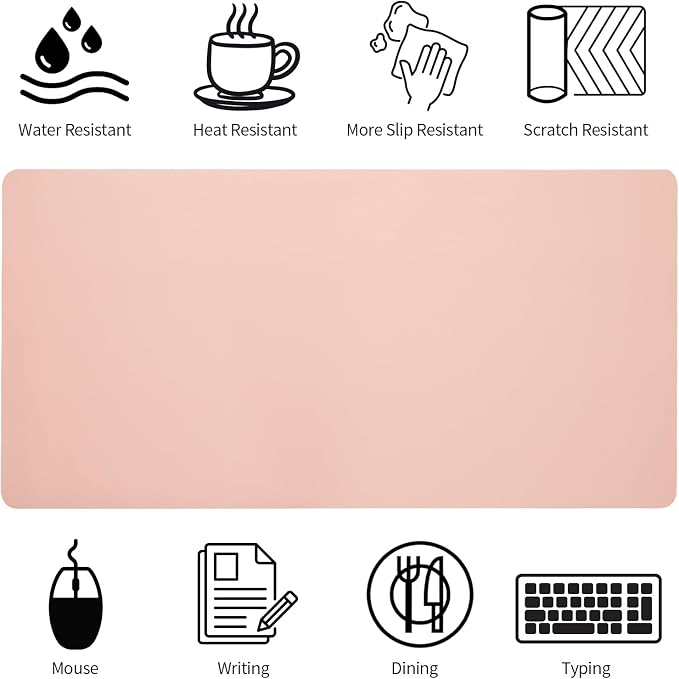 Bloss Pink Desk Mat, Waterproof Non-Slip Leather Desk Pad, Large Mouse pad, Computer Mat for Desk, Pink Desk Accessories Easy Clean for Office/Home(35.4×15.7 Inches)