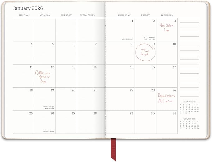 Orange Circle Studio 2026 Planner, Dots on Burgundy, 7.72" x 5.67", Medium Dual-Textured, August 2025 to December 2026, Monthly Planner, Dual-Surface Vegan Leather, Ribbon Markers