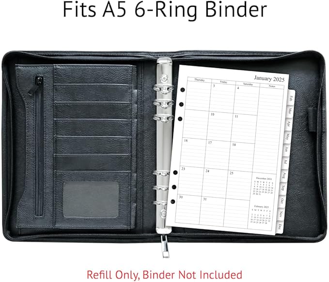 newestor 2025 Monthly Planner Refill for A5 Binder, Two Pages Per Month, Jan 2025 to Dec 2025, A5 Size, 6-Hole Punched