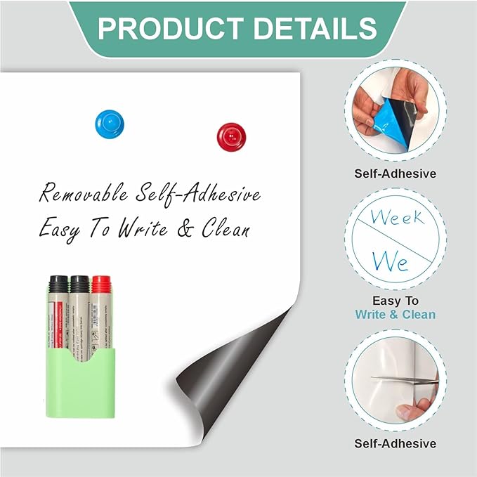 Whiteboard Adhesive Contact Paper, 79×40" in Magnetic Whiteboard Roll, Dry Erase Board for Wall. Ideal for Schools, Offices, and Homes. Includes Markers and Dry-Erase Board.