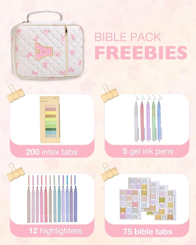 Personalized Initial Bible Cover Case for Women Girls Kid Large Bible Cover with Durable Handle Quilted Bible Carrying Case for Girls Bible Study Supplies Accessories (Pink Bow E, one Size)