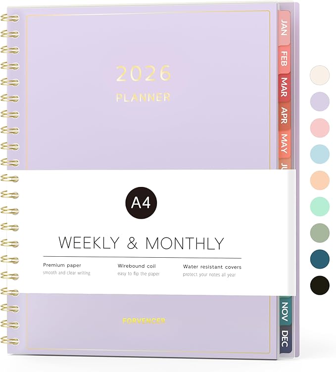 2026 Planner, Forvencer Calendar Planner Weekly and Monthly (Jan 2026-Dec 2026), 8.5" X 11", Agenda Book, Daily Journal Notebook with Tabs, Flexible Cover, Home School Organizer, A4, Purple
