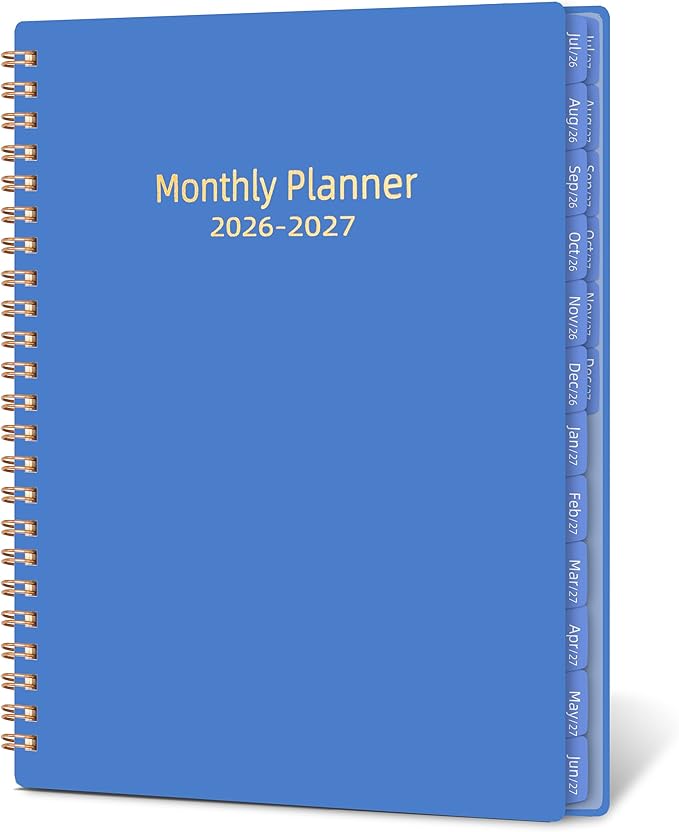 2026-2027 Monthly Planner 7.4'' x 9.6'', 18 Months Jul 2026–Dec 2027, Academic Agenda with Pocket, 120GSM Thick Paper, Waterproof PP Cover, Twin-Wire Binding, Blue