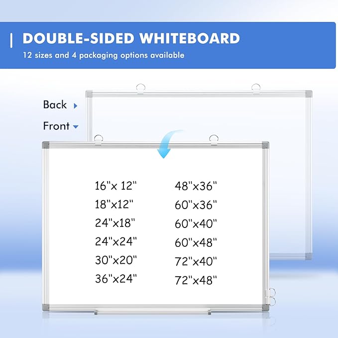 WALGLASS 3 Pack White Board, 36" x 24" Double-Sided Dry Erase White Board for Wall, Hanging Mounted Whiteboard, Horizontal or Vertical Silver Aluminium Frame for Home, School, Office, Kitchen