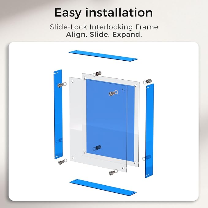 TOWON 9x12 Inch Blue Acrylic Dry Erase Board & Photo Frame, Wall Mount Reminder Whiteboard with Slide-Lock Design for Home Office, Kitchen and Dorm Décor | 4 Dual-Tip Markers and Double-Sided Eraser