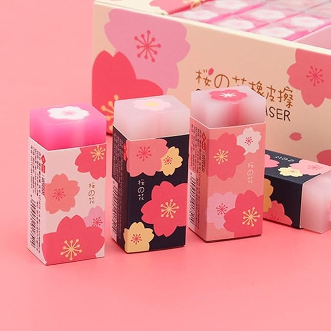 3 Pcs Pink Lovely Cherry Blossoms Rubber Erasers Sakura Petal Sketch Painting Pencil Correction Tool School Office Stationery Supply Standard Pencil Erasers Erasers and Correction Products