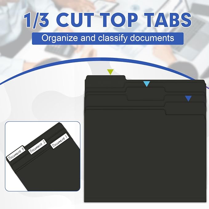 File Folder, HERKKA 30 Pack 1/3 Cut Tab File Folders, File Folders Great for Organizing and Filing, Letter Size, Black