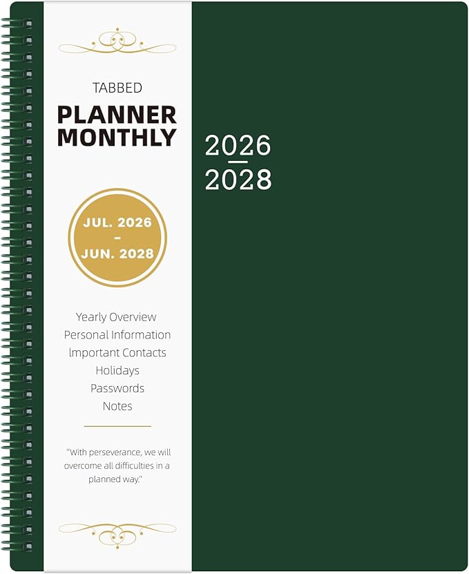 Monthly Planner 2026-2028 - Planner 2026-2028, 9'' x 11'', from JULY 2026 to JUNE 2028, 24 Months Monthly Calendar Planner With Tabs, Inner Pocket