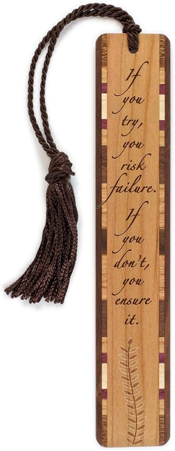If You Try Quote Personalized Wooden Bookmark | Inspirational Motivation Success and Personal Growth Quote Gift for Readers | Handmade Wood Bookmark with Brown Tassel | Made in the USA