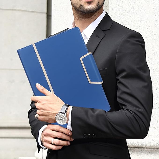 Toplive Blue A4/Letter Size Business Padfolio with Clipboard, Document Sleeve, Card Holders & Organizers