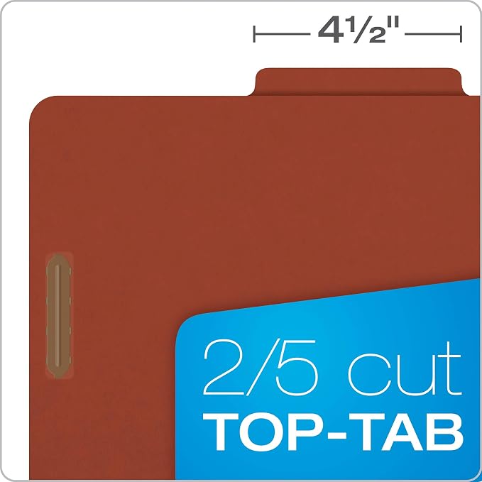 Pendaflex Pressboard Classification File Folders, 3 Dividers, 2" Embedded Fasteners, 2/5 Tab Cut, Letter Size, Red, Box of 10 (1357R) (Pack of 5)
