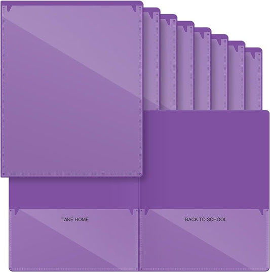 Henoyso 12 Pcs Folders with Pocket School to Home Folder Heavy Duty 2 Pocket Homework Folders with Clear Front Pockets for School Students Parent Teacher Communication (Purple)