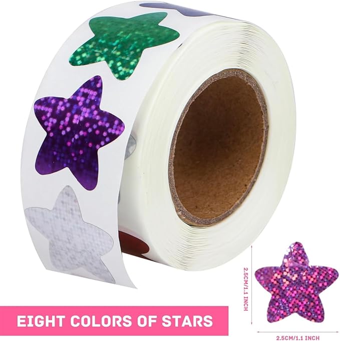1000 PCS Incentive Stickers Glitter Star Stickers, Reward Self Adhesive Stickers Envelope Birthday Party Decoration Wedding School Classroom Teacher Supplies