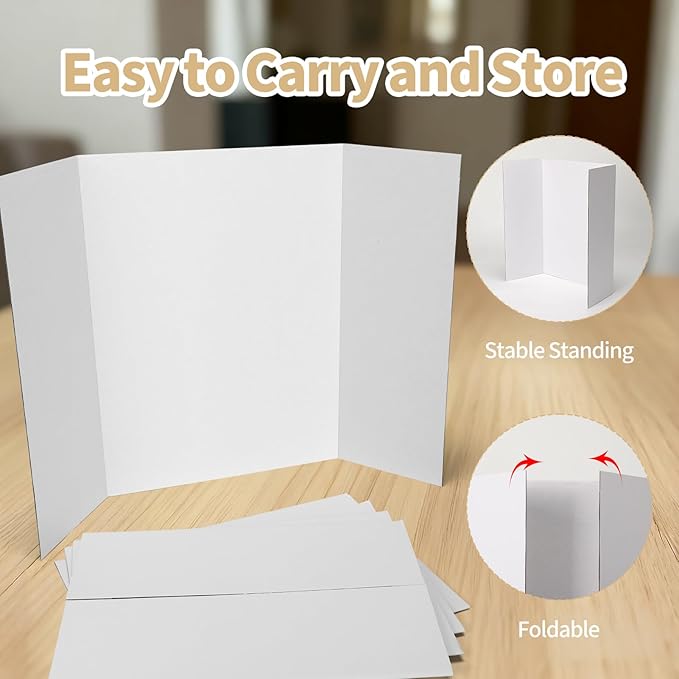 CRUGLA Trifold Poster Board – 5 Pack, 24 x 16 White Corrugated Presentation Display Boards for Science Fairs, School Projects, Exhibitions, and Office Presentations
