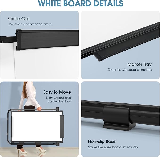 MaxGear Large Easel Whiteboard with Stand, 36" x 24" Double-Sided Dry Erase Board Flip Chart, Height Adjustable,Foldable, Portable for Home Office Classroom Teaching