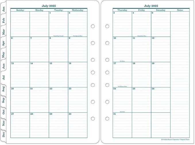 FranklinCovey - Original Two Page Monthly CalendarTabs for Ring-Bound FranklinCovey Planners (Pocket, Jan 2026 - Dec 2026)