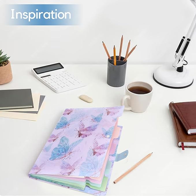 Folder Organizer Expanding File Folder Patternted - Accordion Document Organizer with 5 Pockets and Labels, Waterproof A4/Letter Size for School Office Home (Playful Butterflies)