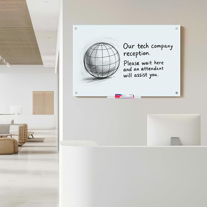 maxtek Magnetic Glass Dry Erase White Board, 36 x 24 Inches Glass Board for Wall Mounted, Includes 6 Magnets, 3 Markers and 1 Eraser for Classroom Home, Office Supplies (White)
