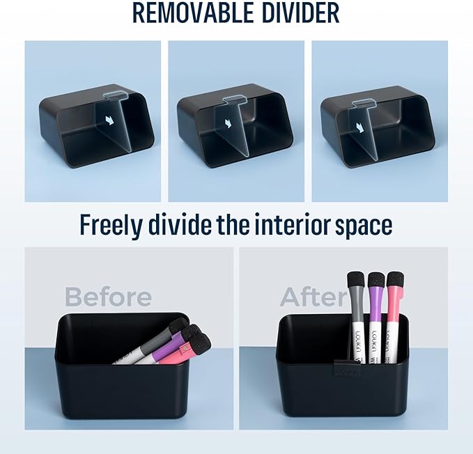 loukin Magnetic & Adhesive Dry Erase Marker Holder with Divider, 1 Small + 1 Mini, Magnetic Storage Organizer for Whiteboard or Refrigerators (Black)
