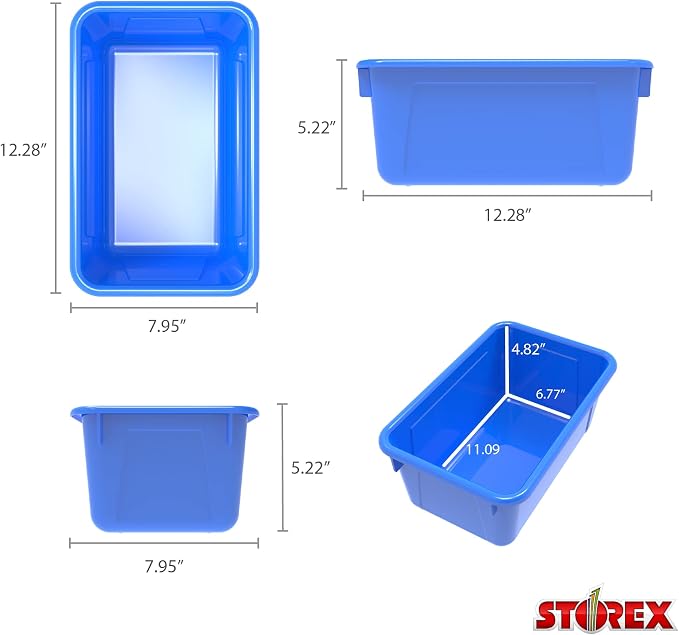 Storex Small Cubby Bins – Plastic Storage Containers for Classroom, 12.2 x 7.8 x 5.1 inches, Class Blue, 5-Pack (62416A05C)
