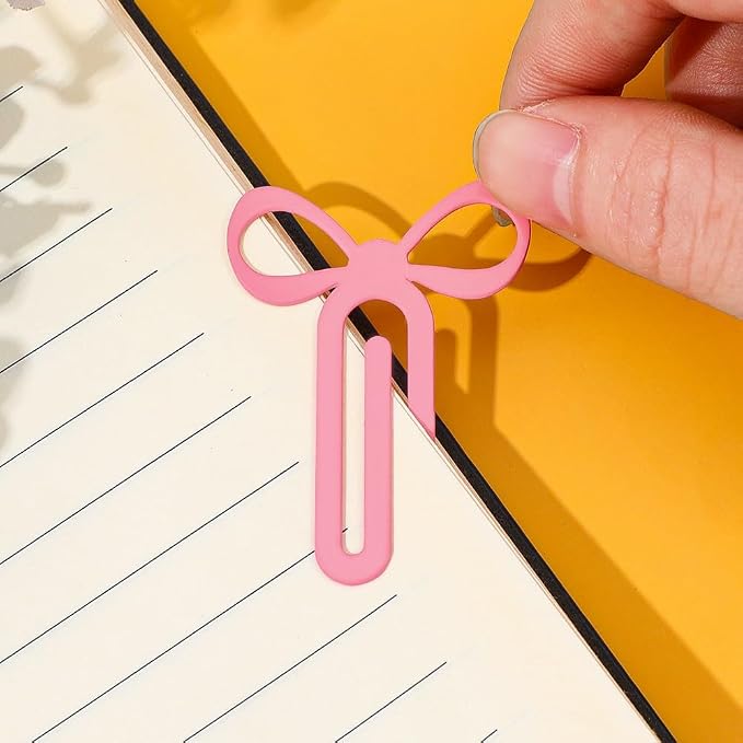 Pink Bowknot Stainless Steel Bookmark - Printed with Cute Bowknot Patterns & Equipped with Heart Pendants, Ideal for Female Readers, Perfect Birthday Gift for Girlfriends (5pcs Small)