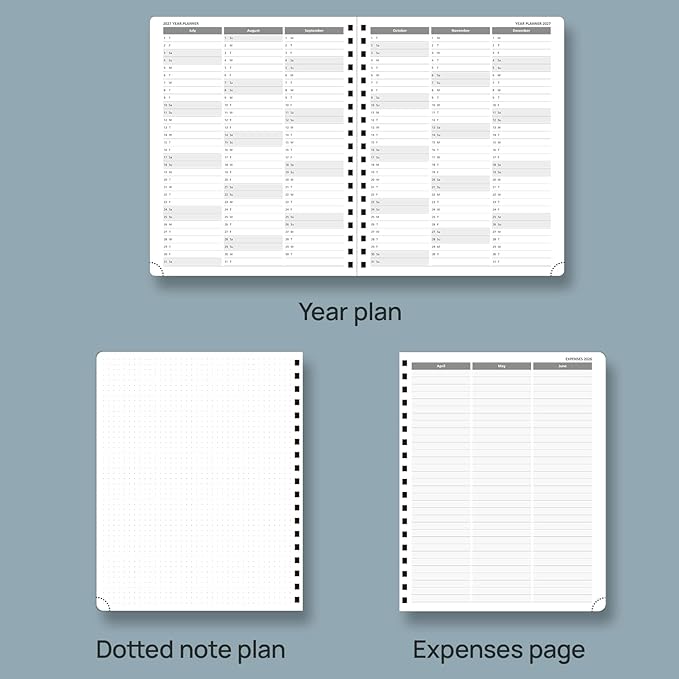 POPRUN 2026 Planner Daily Weekly and Monthly Calendar with Hourly Schedule, Monthly Tabs(Large Size 10'' x 8'' Wire-Bound Hard Cover) - Agenda 2026 (Jan.2026-Dec.2026) - Haze Blue
