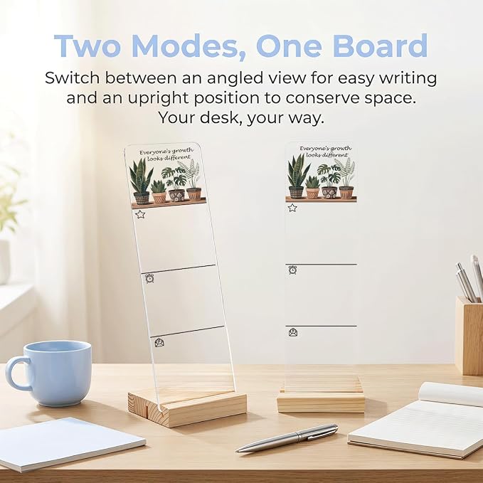 Sticky Notes Monitor Memo Board Acrylic Holder with Removable Wooden Base, Growth Looks Different for Everyone Logo Desk Set with 200 Sheets Two Sizes Sticky Notes, Office Desk Accessories Organizer
