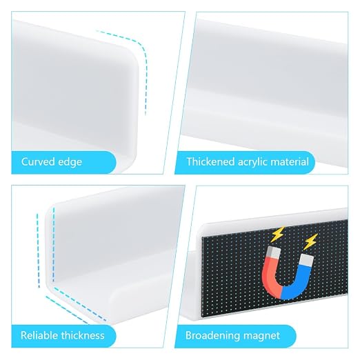 Magnetic Book Shelf for Whiteboard, Magnetic Book Holder File Rack with a Pen Container and Two Hook Acrylic Book Shelves Metal Floating Book Display Shelf for Teacher Kids Room Office(White)