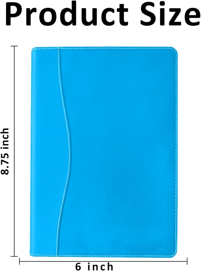 Padfolio Binder A5 Document Organizer with Refillable Lined Notepad, Junior Size Folder Portfolio for Men Women,Electric Blue