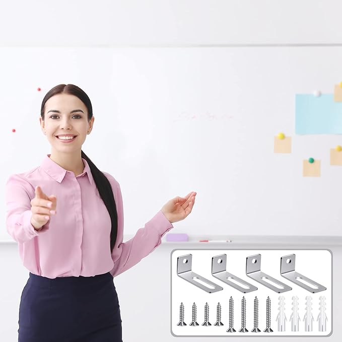 Oudain 20 Set Whiteboard Brackets Whiteboard Installation Hardware Kit Mounting Wall Hanging Brackets Include Hanger Supports, Screws, Expansion Tube for Hanging School Office Supplies,1.26x0.47in