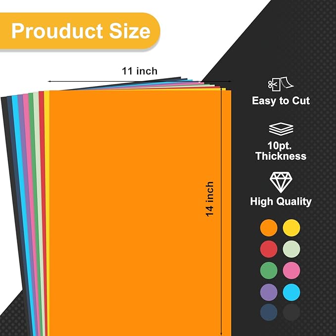 Colored Poster Board,60 Sheets Large Size 11 x 14 Inch Assorted Neon Trifold Poster Board Bulk for Art Display Board,Classroom Use,School Craft Project,Presentation Drawing
