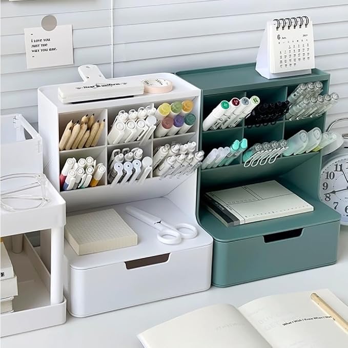 Pencil Holder Desk Organizer with Drawer Workspace Organizers Office Desk Accessories and Workspace Organizers for Home Office Organization
