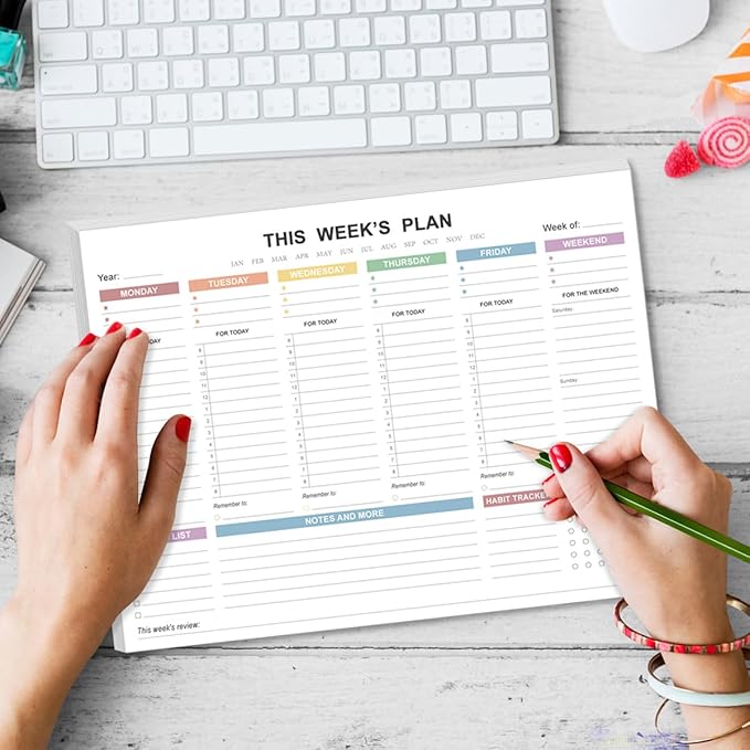 (3-Pack) Weekly Planner Undated - Tear Off Weekly To Do List Notepad with Premium 52 Sheets, Desk Supplies for Women & Man, Home, School & Office, 8.5'' x 11'', Colorful