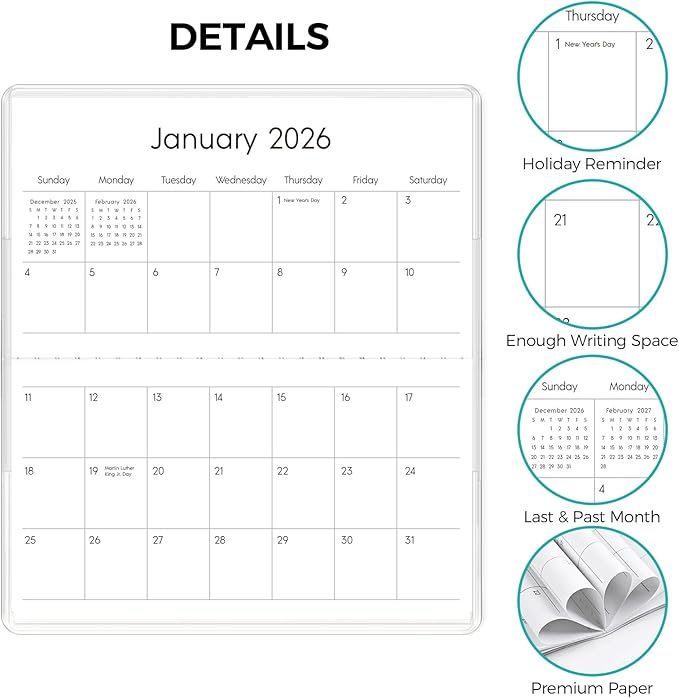 Pocket Calendar 2026-2027 for Purse, 2026-2027 Pocket Planner 24 Months with Soft Waterproof Cover and Premium Paper, 6.5" x 3.5", Beach