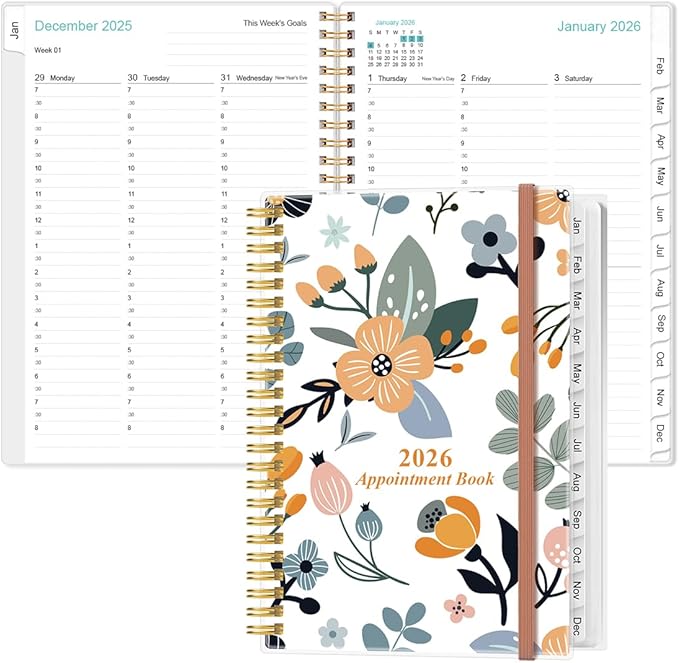 2026 Appointment Book & Planner - 2026 Daily Hourly Planner from January 2026 - December 2026, Weekly Appointment Book with 30-Minute Interval, Medium 6.4" x 8.5", Rose Flower