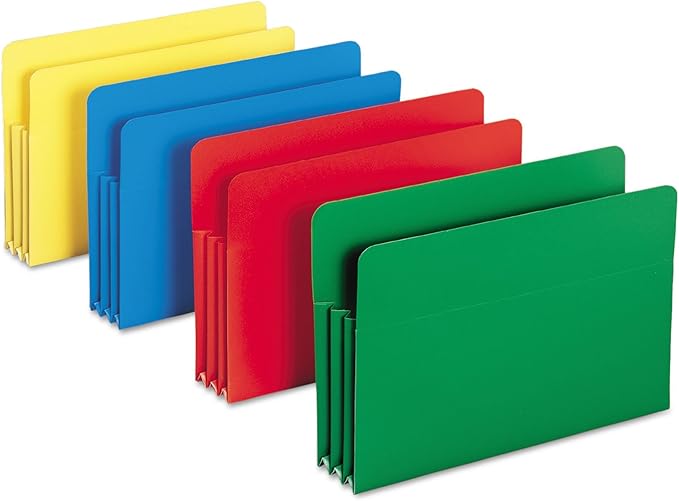 Smead Poly File Pocket, Straight-Cut Tab, 3-1/2" Expansion, Legal Size, Assorted Colors (73550)