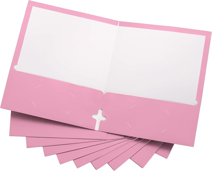 10 Pack Two Pocket Folders, Pink, Strong Thick Paper Folders, for Letter Size, by ACTIVITYya