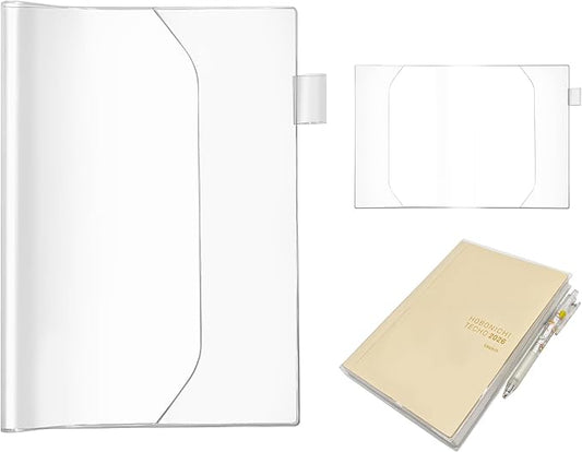 Clear Book Cover for A5 Notebooks, 1-Pack Plastic PVC Protective Sleeve, fits Hobonichi Cousin A5, Midori, Stalogy, Waterproof Jacket with Pen Loop, Transparent Wrap for Journals & Planners