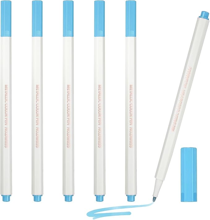 PATIKIL Metallic Marker Pens, 6Pcs Permanent Markers Medium Tip Quick Dry Paint Pen on Plastic Wood Stone Glass Canvas DIY Crafts Art Supplies for Drawing Writing Marking, Light Blue