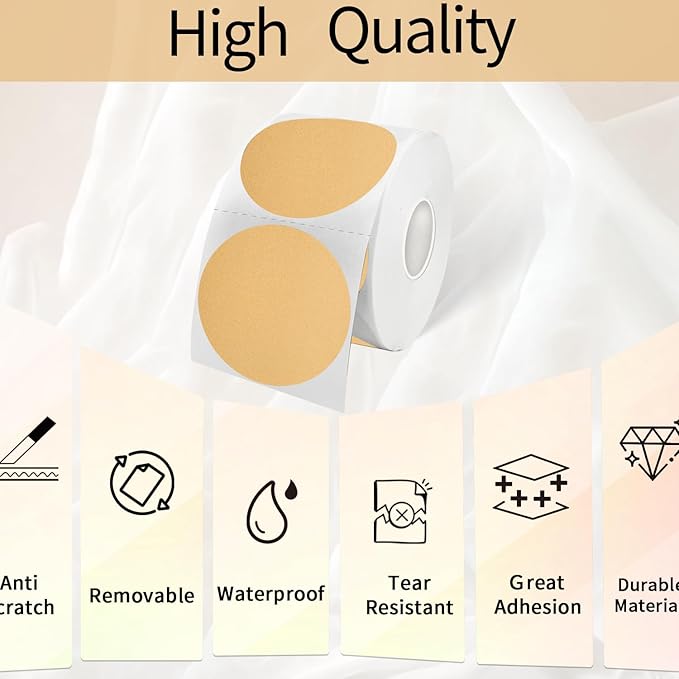 2 Inch Brown Thermal Labels, Round Direct Thermal Labels,Waterproof/Removable Self-Adhesive Thermal Printer Stickers use for Logo Design, Perforation Line Design- 600 Sheets/Roll