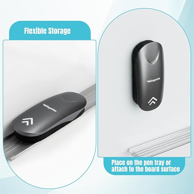 Wingwise Dry Erase Eraser, Magnetic White Board Eraser for Glass Whiteboards, Comfortable Grip, Strong Magnet, 2-Pack, Black + Gray (WE302)