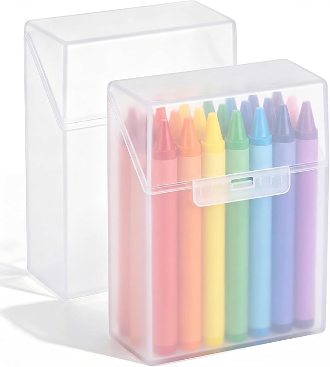 Clabby 2 Pcs Plastic Crayon Organizer Case for 24 Count Crayons Kids Art Supply Storage Box with Lid, Portable Holder for Classroom Home Travel, Fits Standard 24-Pack Crayon (Clear)
