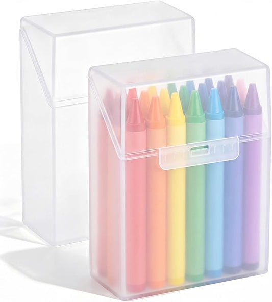 Clabby 2 Pcs Plastic Crayon Organizer Case for 24 Count Crayons Kids Art Supply Storage Box with Lid, Portable Holder for Classroom Home Travel, Fits Standard 24-Pack Crayon (Clear)