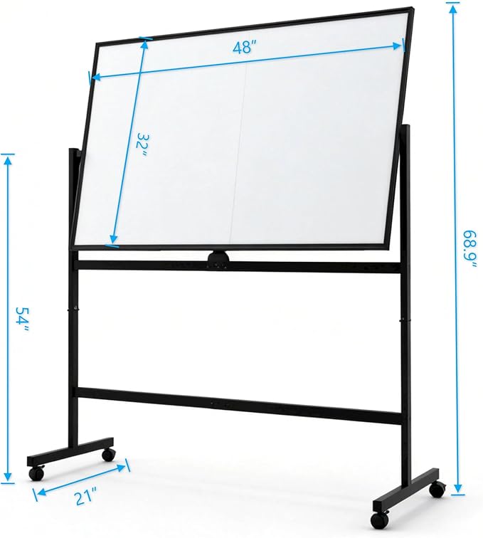A AIRLLEN Rolling Whiteboard - 48x32 Double Sided Magnetic Dry Erase Board with One-Click Flip Button, Mobile Standing White Board for Teaching, Brainstorming & Office Presentations