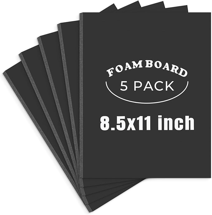 AUEAR, 5 Pack 8.5x11 Black Foam Boards, Foam Core Poster Board for Display, Mounting, Print, Presentation and Projects, 3/16'' Thick